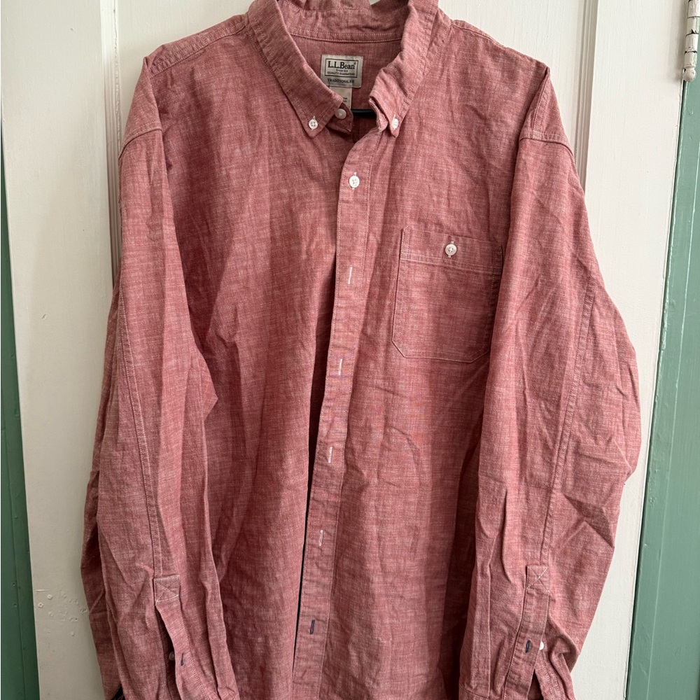 L.L. Bean Men's Casual Red Chambray Button-Down Shirt